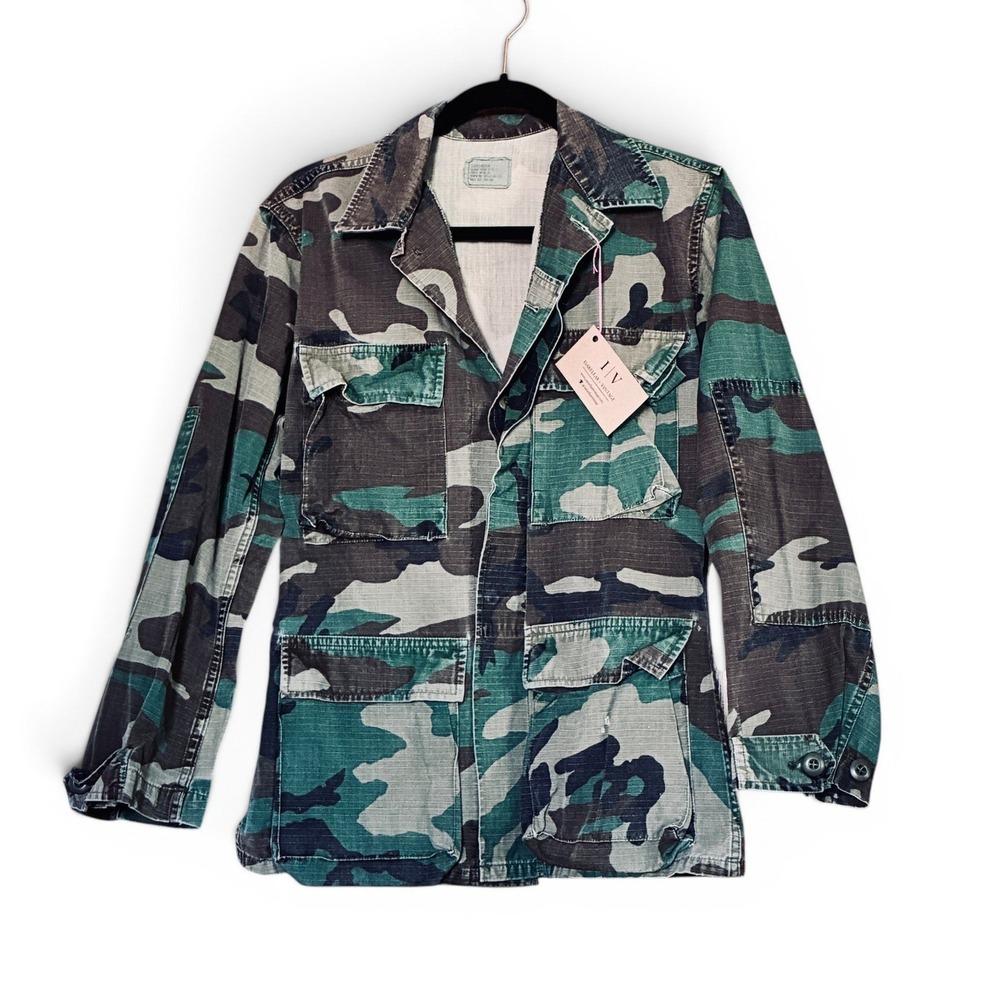 Vintage 80s Woodland Camo Military Jacket XS/S Lightweight Ripstop Utility Layer